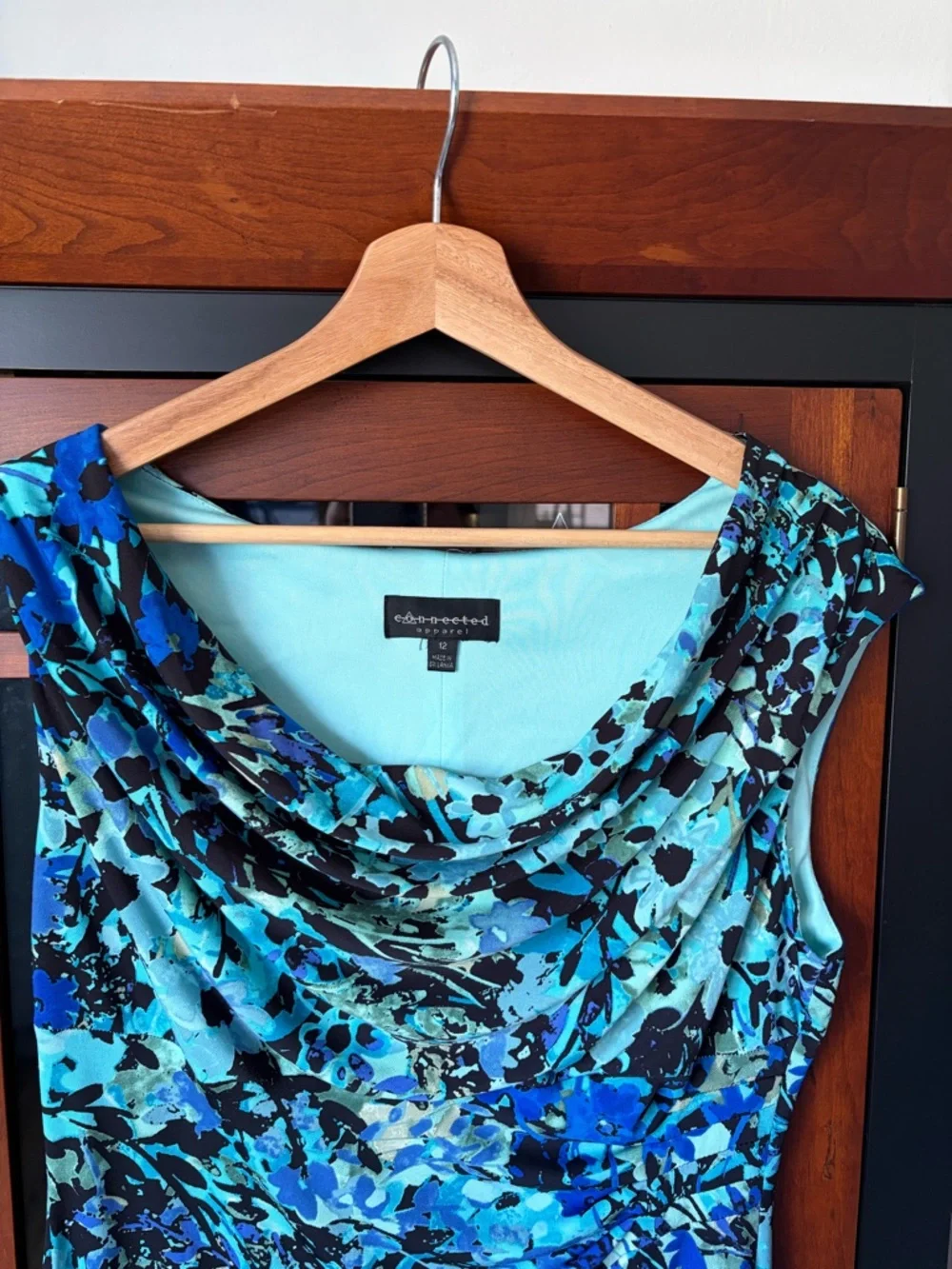 connected apparel Blue Floral Cowl Neck Midi Dress - Picture 2 of 5